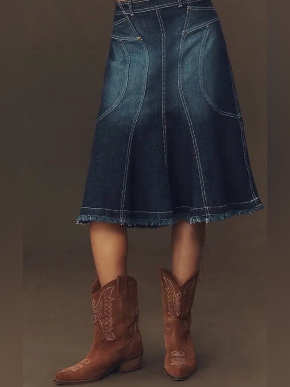 Anthropologie pilcro fluted denim midi skirt Coastal Cowgirl western winter - Picture 3 of 9